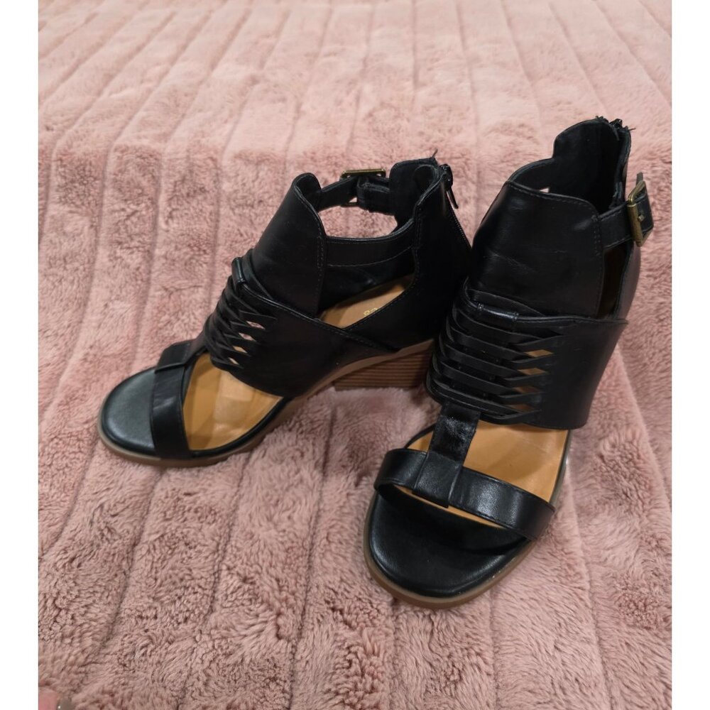 Maurice Black Strappy Open-Toe Block Heels With Back Zipper Closure - Size 9M